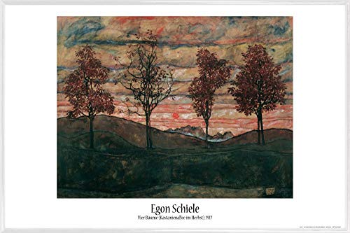 1art1 Egon Schiele Poster Plakat | Bild und Kunststoff-Rahmen - Vier Bäume, Kastanienallee im Herbst, 1917 (91 x 61cm) von 1art1