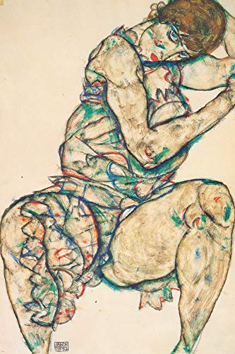 1art1 Egon Schiele Poster Sitzende Frau Mit Linker Hand Im Haar, Sitzender Halbtakt, 1914 Bilder Leinwand-Bild Auf Keilrahmen | XXL-Wandbild Poster Kunstdruck Als Leinwandbild 180x120 cm von 1art1