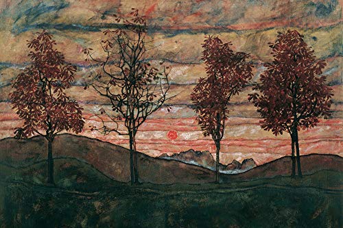 1art1 Egon Schiele Poster Vier Bäume, Kastanienallee im Herbst, 1917 Bilder Leinwand-Bild Auf Keilrahmen | XXL-Wandbild Poster Kunstdruck Als Leinwandbild 120x80 cm von 1art1
