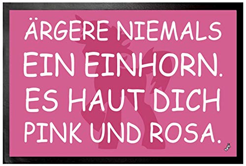 1art1 Einhörner Ärgere Niemals EIN Einhorn Es Schlägt Dich Pink Und Rosa Fußmatte Dekomatte Innenbereich | Design Türmatte 60x40 cm von 1art1