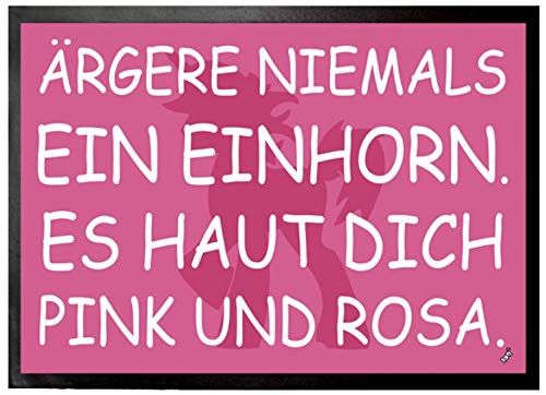 1art1 Einhörner Ärgere Niemals EIN Einhorn Es Schlägt Dich Pink Und Rosa Fußmatte Dekomatte Innenbereich | Design Türmatte 70x50 cm von 1art1