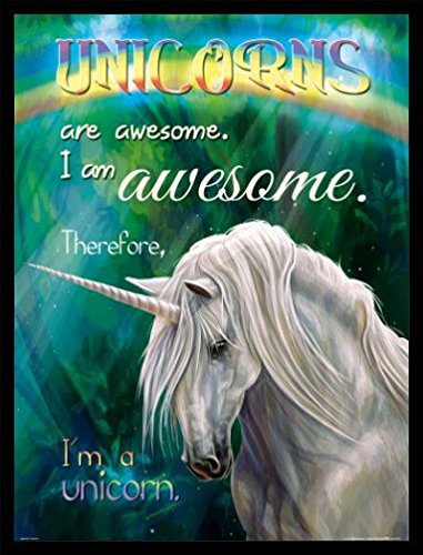 1art1 Einhörner Poster Kunstdruck Bild und MDF-Rahmen Schwarz - Unicorns Are Awesome, I Am Awesome, Therefore I Am A Unicorn (80 x 60cm) von 1art1