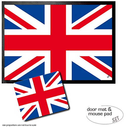 1art1 Flaggen Der Welt, Großbrittanien Länder-Flagge, Union Jack Fußmatte Dekomatte Innenbereich | Design Türmatte (70x50 cm) + Mauspad (23x19 cm) Geschenkset von 1art1