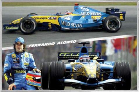 1art1 Formel 1 Poster Plakat | Bild und Kunststoff-Rahmen - Fernando Alonso, Collage 1 (91 x 61cm) von 1art1