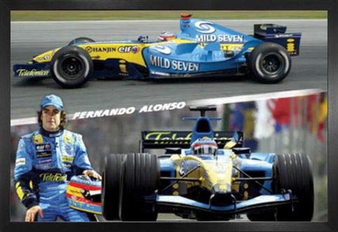 1art1 Formel 1 Poster Plakat | Bild und MDF-Rahmen - Fernando Alonso, Collage 1 (91 x 61cm) von 1art1