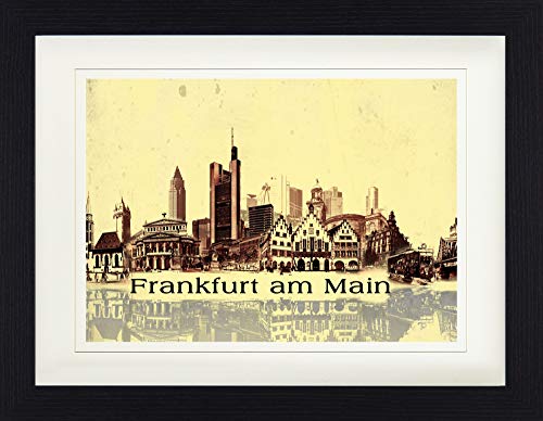 1art1 Frankfurt Poster Städte-Collage, Vintage Style Gerahmtes Bild Mit Edlem Passepartout | Wand-Bilder | Im Bilderrahmen 40x30 cm von 1art1