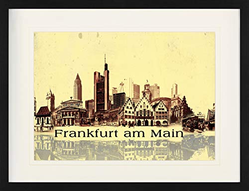 1art1 Frankfurt Poster Städte-Collage, Vintage Style Gerahmtes Bild Mit Edlem Passepartout | Wand-Bilder | Im Bilderrahmen 80x60 cm von 1art1