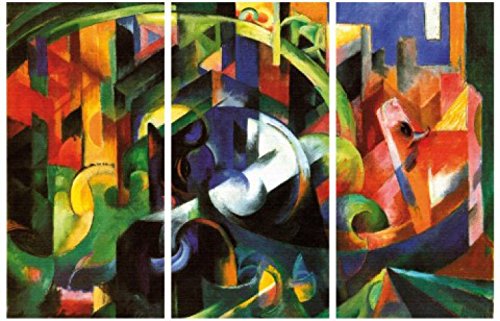 1art1 Franz Marc Poster Bild Mit Rindern I, 1913, 3-Teilig Bilder Leinwand-Bild Auf Keilrahmen | XXL-Wandbild Poster Kunstdruck Als Leinwandbild 180x120 cm von 1art1