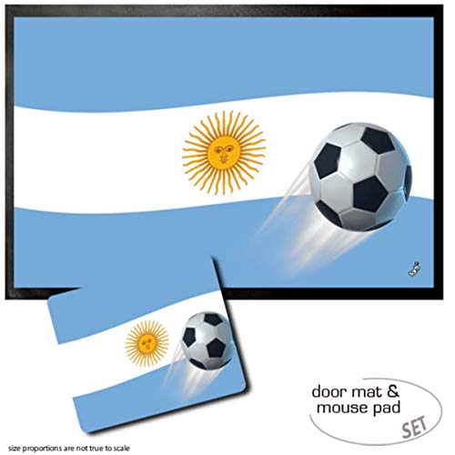 1art1 Fußball, Argentinien Länder-Flagge Fußmatte Dekomatte Innenbereich | Design Türmatte (60x40 cm) + Mauspad (23x19 cm) Geschenkset von 1art1