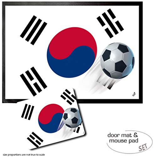 1art1 Fußball, Süd Korea Länder-Flagge Fußmatte Dekomatte Innenbereich | Design Türmatte (70x50 cm) + Mauspad (23x19 cm) Geschenkset von 1art1
