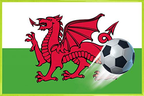 1art1 Fußball Poster Plakat | Bild und Kunststoff-Rahmen - Der Rote Drache, Wales Flagge (91 x 61cm) von 1art1