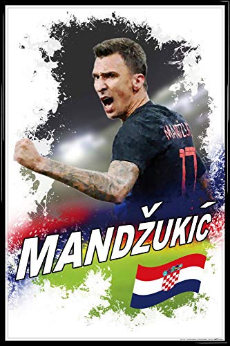 1art1 Fußball Poster Plakat | Bild und Kunststoff-Rahmen - Mario Mandzukic Kroatien (91 x 61cm) von 1art1