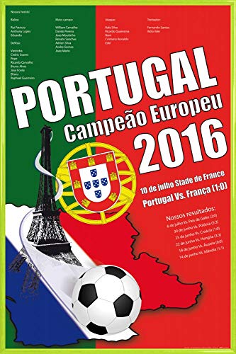 1art1 Fußball Poster Plakat | Bild und Kunststoff-Rahmen - Portugal Campeão Europeu, Europameister 2016 (91 x 61cm) von 1art1