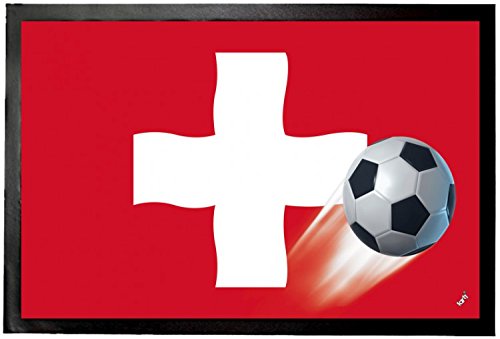 1art1 Fußball Schweiz Länder-Flagge Fußmatte Dekomatte Innenbereich | Design Türmatte 60x40 cm von 1art1