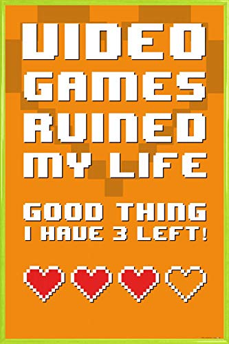 1art1 Gaming Poster Plakat | Bild und Kunststoff-Rahmen - Video Games Ruined My Life, Good Thing I Have 3 Left (91 x 61cm) von 1art1