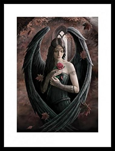 1art1 Gothic Poster Kunstdruck Bild und MDF-Rahmen Schwarz - Engel Mit Rose, Anne Stokes (80 x 60cm) von 1art1