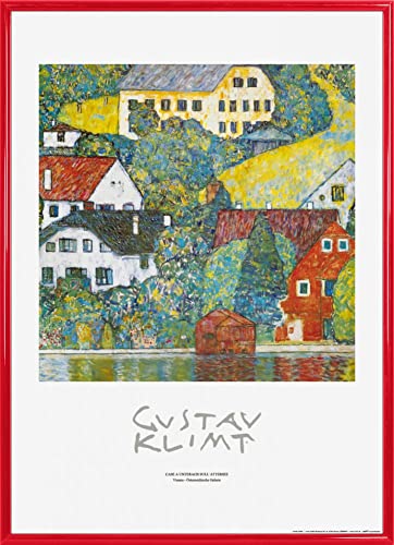 1art1 Gustav Klimt Poster Kunstdruck Bild und Kunststoff-Rahmen - Häuser In Unterach I (70 x 50cm) von 1art1