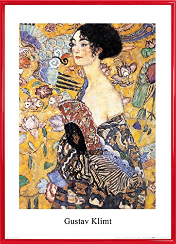 1art1 Gustav Klimt Poster Kunstdruck Bild und Kunststoff-Rahmen - Frau Mit Fächer IV (70 x 50cm) von 1art1