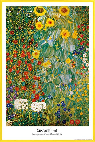 1art1 Gustav Klimt Poster Plakat | Bild und Kunststoff-Rahmen - Bauerngarten Mit Sonnenblumen, 1905-06 (91 x 61cm) von 1art1