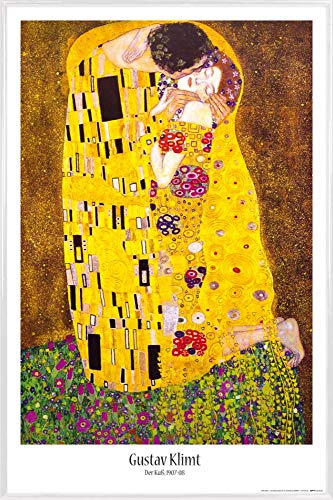 1art1 Gustav Klimt Poster Plakat | Bild und Kunststoff-Rahmen - Der Kuss, 1908 (91 x 61cm) von 1art1