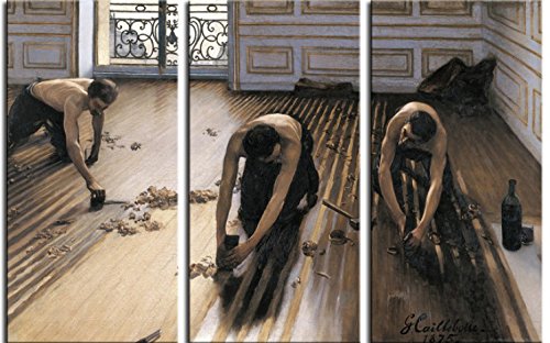 1art1 Gustave Caillebotte Poster Die Parkettschleifer, 1875, 3-Teilig Bilder Leinwand-Bild Auf Keilrahmen | XXL-Wandbild Poster Kunstdruck Als Leinwandbild 180x120 cm von 1art1