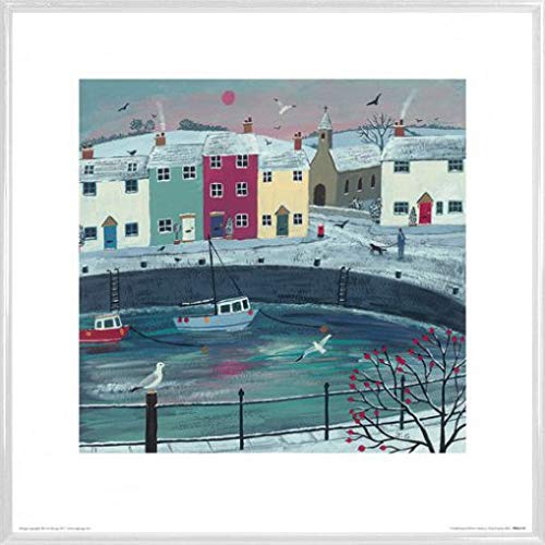 1art1 Häfen Poster Kunstdruck Bild und Kunststoff-Rahmen - Winterspaziergang Am Boots-Hafen, Jo Grundy (40 x 40cm) von 1art1