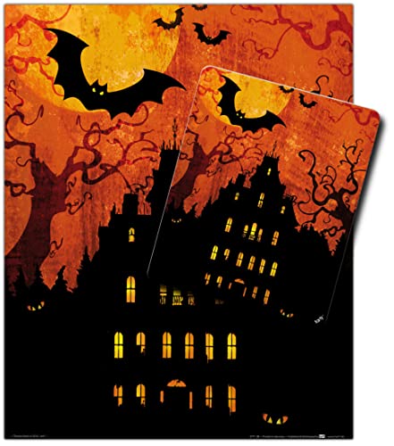 1art1 Halloween, Geisterhaus Bei Blutmond 1 Kunstdruck Bild (50x40 cm) + 1 Mauspad (23x19 cm) Geschenkset von 1art1
