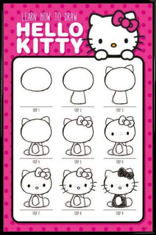 1art1 Hello Kitty Poster Plakat | Bild und Kunststoff-Rahmen - Learn How to Draw (91 x 61cm) von 1art1