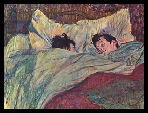 Henri De Toulouse-Lautrec Poster Kunstdruck Bild und MDF-Rahmen Schwarz - Das Bett, 1893 (80 x 60cm) von 1art1