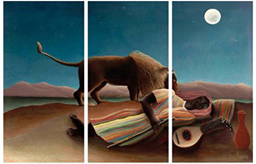 1art1 Henri Rousseau Poster Die Schlafende Zigeunerin, 1897, 3-Teilig Bilder Leinwand-Bild Auf Keilrahmen | XXL-Wandbild Poster Kunstdruck Als Leinwandbild 180x120 cm von 1art1