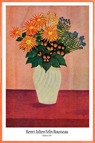 1art1 Henri Rousseau Poster Plakat | Bild und Kunststoff-Rahmen - Blumen In Einer Vase, 1910 (91 x 61cm) von 1art1