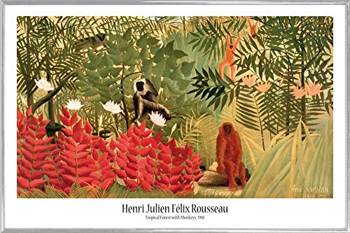 1art1 Henri Rousseau Poster Plakat | Bild und Kunststoff-Rahmen - Tropischer Wald Mit Affen, 1910 (91 x 61cm) von 1art1