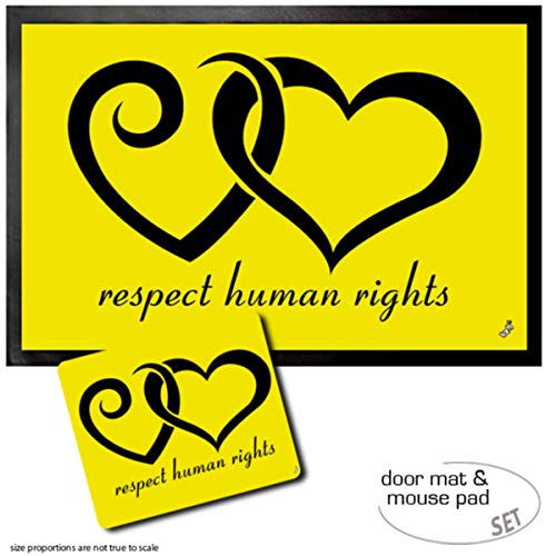 1art1 Herzen, Respect Human Rights Fußmatte Dekomatte Innenbereich | Design Türmatte (60x40 cm) + Mauspad (23x19 cm) Geschenkset von 1art1