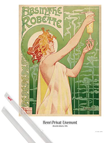 1art1 Historische Werbeplakate Plakat | Bild (91x61 cm) Grüne Fee, Absinthe Robette, Henri Privat Livemont, 1896 + EIN Paar Posterleisten, Transparent von 1art1