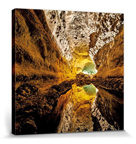 1art1 Höhlen Poster Lava-Grotte In Türkis, Gold Und Ocker Spiegelt Sich Im Wasser Bilder Leinwand-Bild Auf Keilrahmen | XXL-Wandbild Poster Kunstdruck Als Leinwandbild 40x40 cm von 1art1