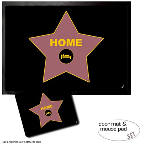 1art1 Hollywood, Home Star Walk of Fame Fußmatte Dekomatte Innenbereich | Design Türmatte (70x50 cm) + Mauspad (23x19 cm) Geschenkset von 1art1