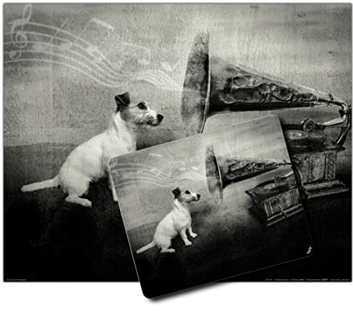 1art1 Hunde, His Master's Voice, Jack Russell Terrier 1 Kunstdruck Bild (50x40 cm) + 1 Mauspad (23x19 cm) Geschenkset von 1art1
