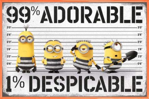 1art1 Ich – Einfach Unverbesserlich Poster Plakat | Bild und Kunststoff-Rahmen - 3, 99% Adorable 1% Despicable (91 x 61cm) von 1art1