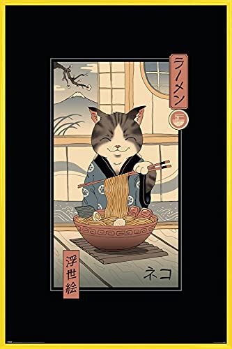 1art1 Illustrationen Poster Plakat | Bild und Kunststoff-Rahmen - Neko Ramen Ukiyoe, Vincent Trinidad (91 x 61cm) von 1art1