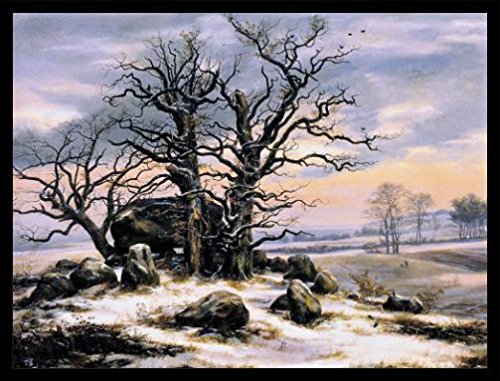 1art1 Johan Christian Dahl Poster Kunstdruck Bild und MDF-Rahmen Schwarz - Hünengrab Nahe Vordingborg Im Winter, 1824-25 (80 x 60cm) von 1art1