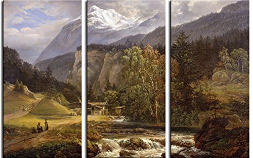 1art1 Johan Christian Dahl Poster Alpine Landschaft, 1821, 3-Teilig Bilder Leinwand-Bild Auf Keilrahmen | XXL-Wandbild Poster Kunstdruck Als Leinwandbild 180x120 cm von 1art1