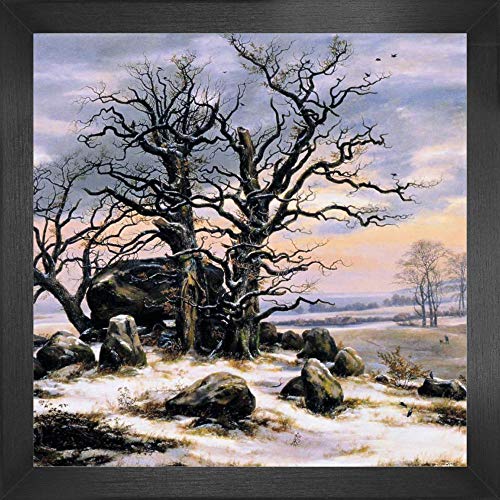 1art1 Johan Christian Dahl Poster Kunstdruck Bild und MDF-Rahmen - Hünengrab Nahe Vordingborg Im Winter, 1824-25 (40 x 40cm) von 1art1