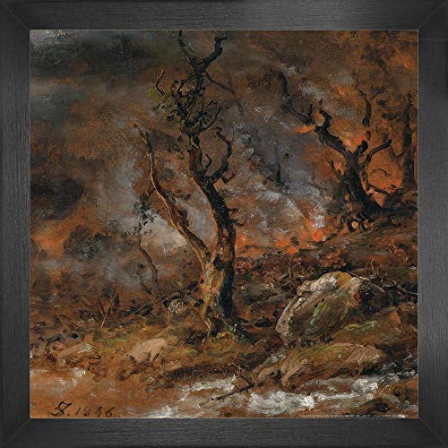 1art1 Johan Christian Dahl Poster Kunstdruck Bild und MDF-Rahmen - Von Feuer Glosender Wald, 1846 (40 x 40cm) von 1art1