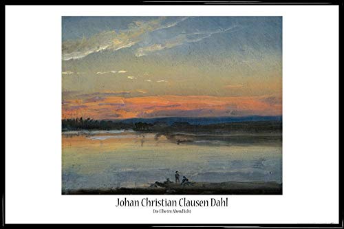 1art1 Johan Christian Dahl Poster Plakat | Bild und Kunststoff-Rahmen - Die Elbe Im Abendlicht (91 x 61cm) von 1art1