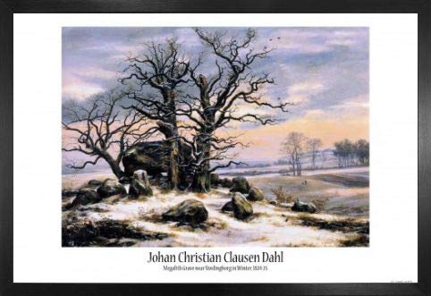 1art1 Johan Christian Dahl Poster Plakat | Bild und MDF-Rahmen - Hünengrab Nahe Vordingborg Im Winter, 1824-25 (91 x 61cm) von 1art1