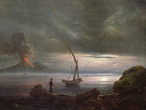 1art1 Johan Christian Dahl Vulkan Am Abend, Sizilien, 2-Teilig Selbstklebende Fototapete Poster-Tapete 240x180 cm von 1art1