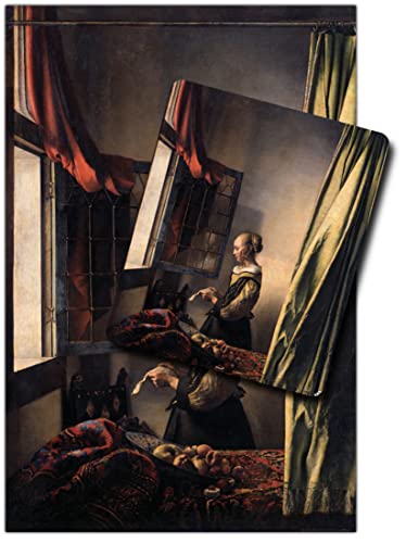 1art1 Johannes Vermeer, Brieflesendes Mädchen Am Offenen Fenster, 1657–1659 1 Kunstdruck Bild (120x80 cm) + 1 Mauspad (23x19 cm) Geschenkset von 1art1