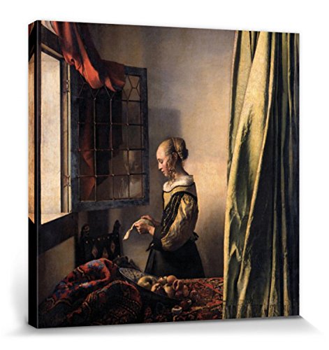 1art1 Johannes Vermeer Poster Brieflesendes Mädchen Am Offenen Fenster, 1657–1659 Bilder Leinwand-Bild Auf Keilrahmen | XXL-Wandbild Poster Kunstdruck Als Leinwandbild 40x40 cm von 1art1