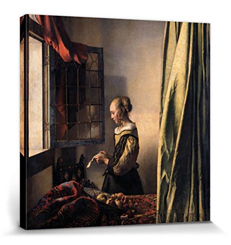 1art1 Johannes Vermeer Poster Brieflesendes Mädchen Am Offenen Fenster, 1657–1659 Bilder Leinwand-Bild Auf Keilrahmen | XXL-Wandbild Poster Kunstdruck Als Leinwandbild 70x70 cm von 1art1