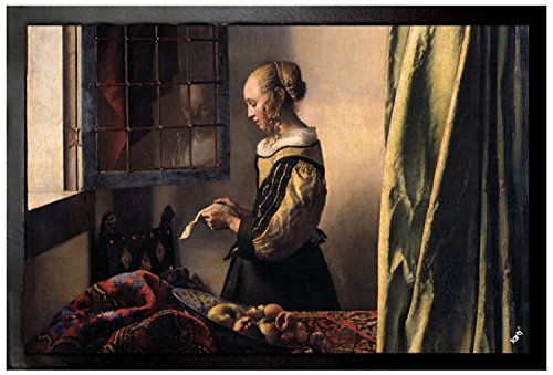 1art1 Johannes Vermeer Brieflesendes Mädchen Am Offenen Fenster, 1657–1659 Fußmatte Dekomatte Innenbereich | Design Türmatte 60x40 cm von 1art1